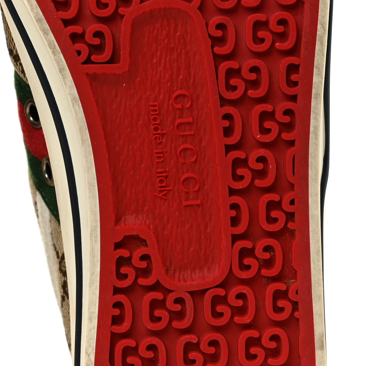 Gucci GG Monogram Web Womens 1977 Tennis High Top Sneakers 37 Beige Ebony Mystic White