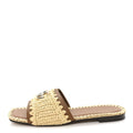 Gucci Raffia Interlocking G Flat Slide Sandals 37.5 Bright Natural Sundial