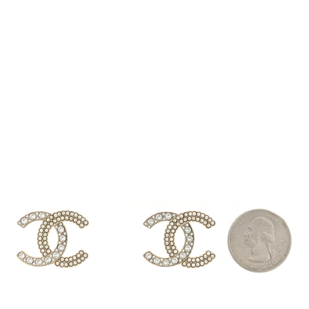 Pearl Crystal CC Earrings Gold