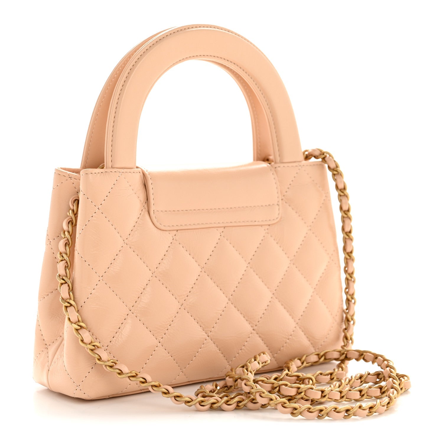 Chanel Shiny Aged Calfskin Quilted Nano Kelly Shopper Beige