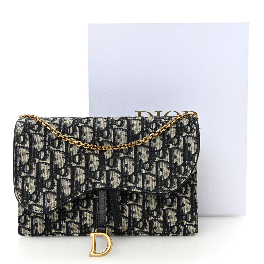 Christian Dior Oblique Saddle Chain Pouch Blue