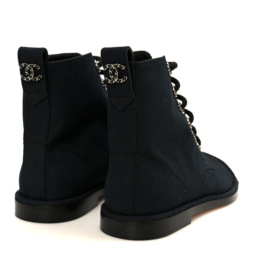 Cotton Grosgrain Cap Toe CC Lace Up Boots 37 Black