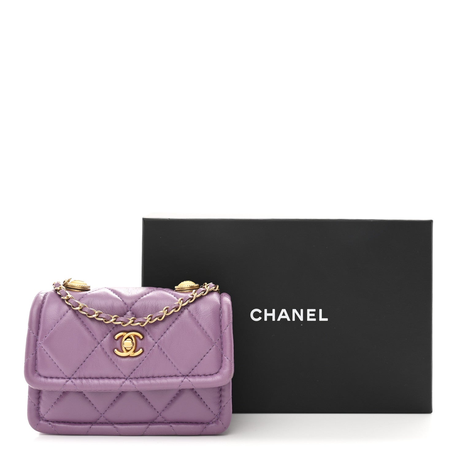 Chanel Shiny Lambskin Quilted Extra Mini Flap Purple