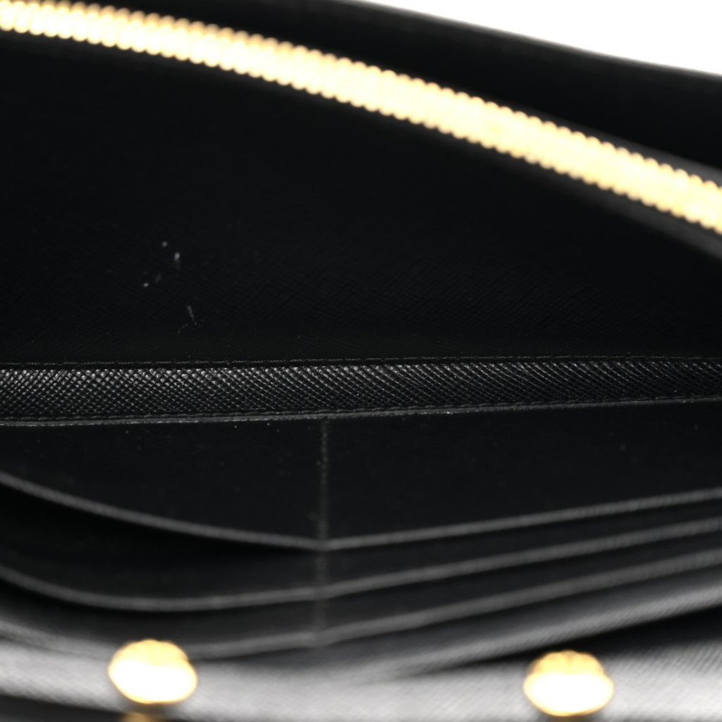 Prada Saffiano Metal Oro Chain Wallet Black