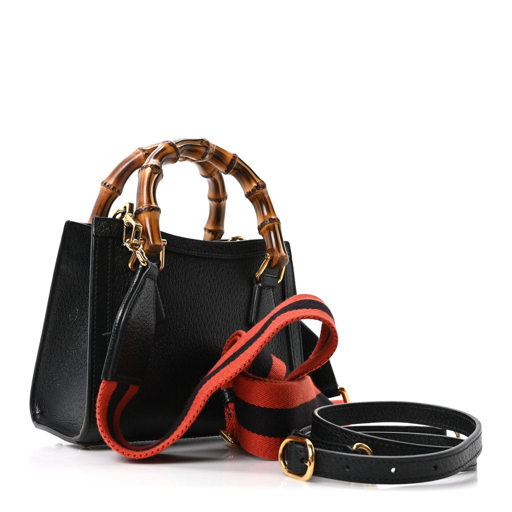 Gucci Textured Dollar Calfskin Web Mini Diana Tote Bag Black Dusty Grey