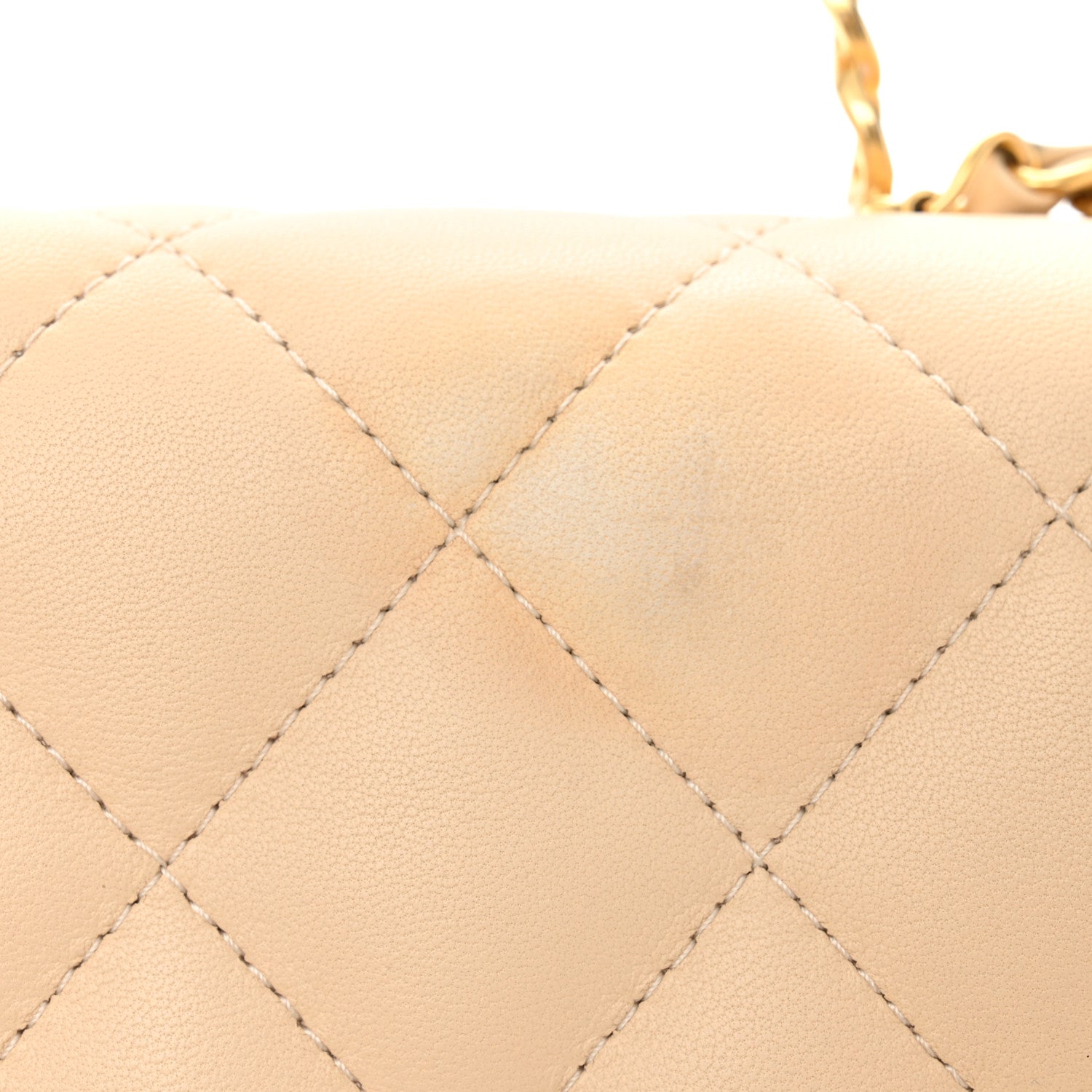 Chanel Lambskin Quilted Metal Enamel Chain Top Handle Square Flap Beige