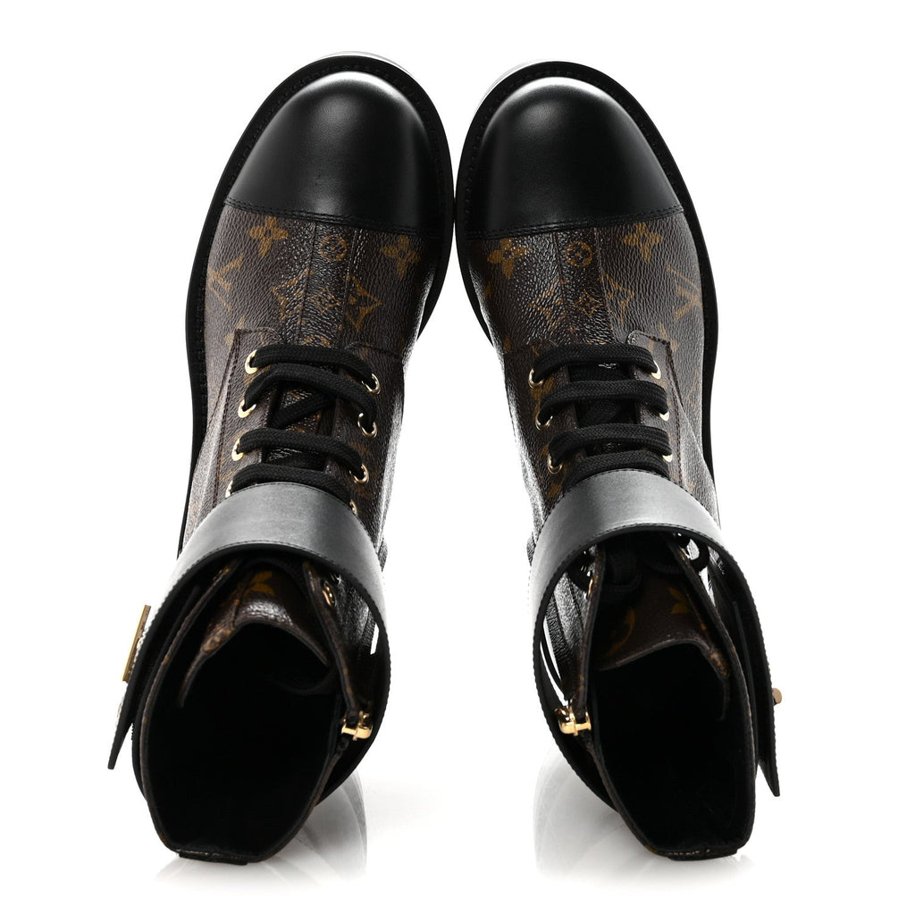 Louis Vuitton Calfskin Monogram Wonderland Flat Ranger Boots 37 Black