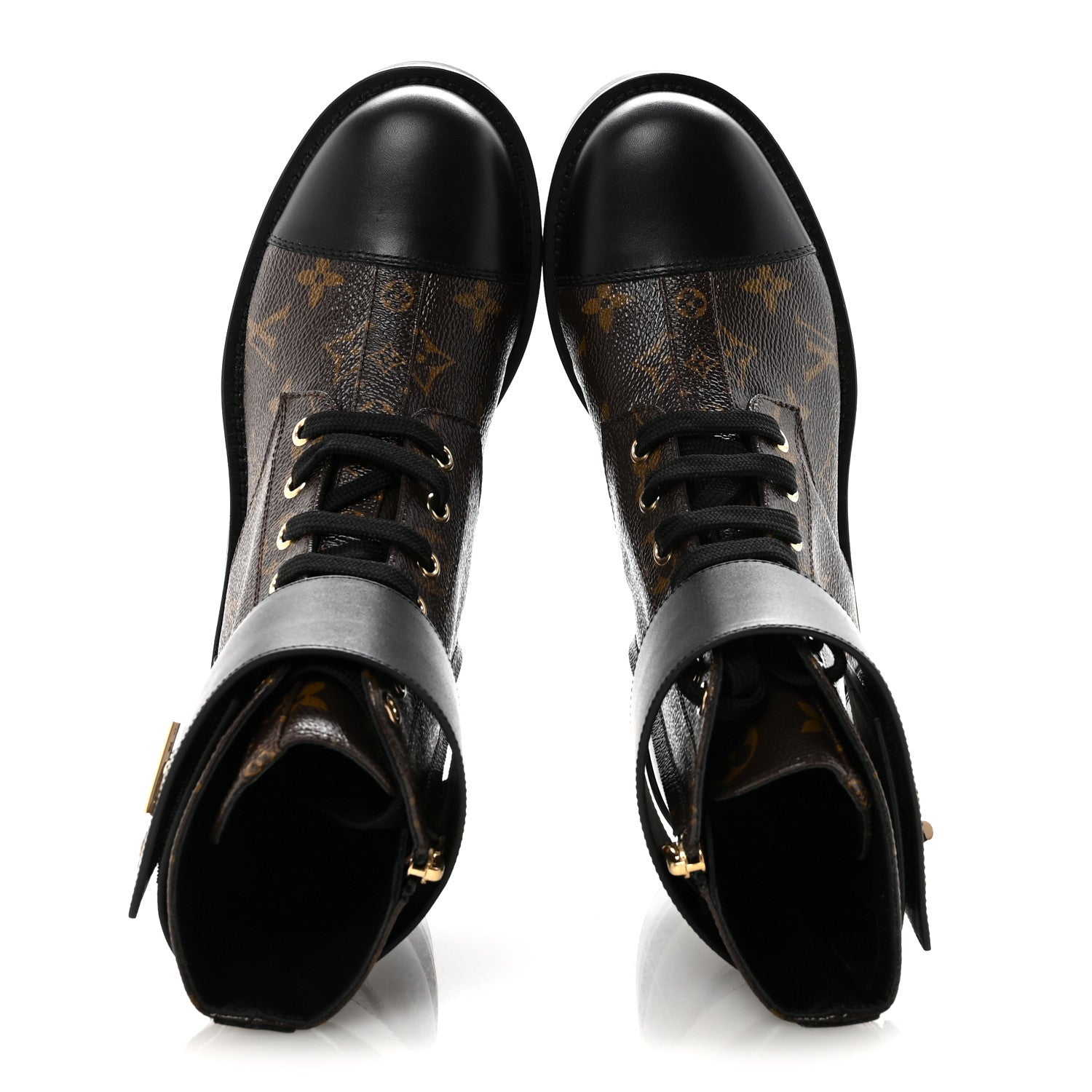 Louis Vuitton Calfskin Monogram Wonderland Flat Ranger Boots 37 Black