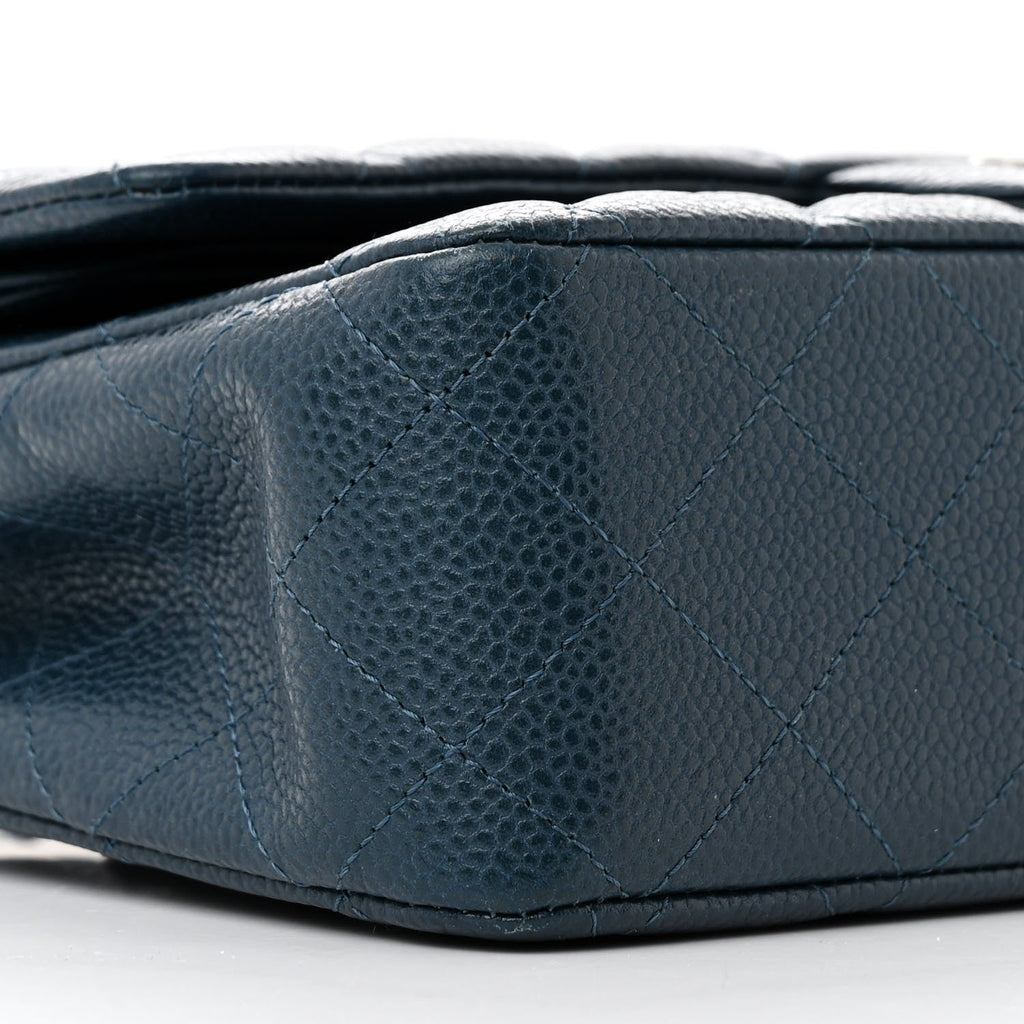 Chanel Pearly Caviar Quilted Medium Double Flap Blue