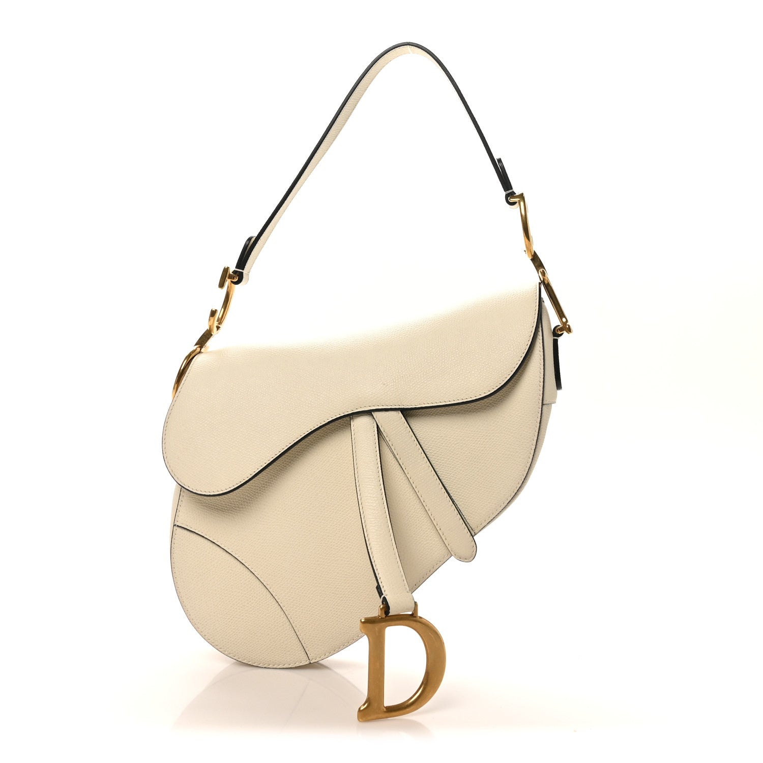 Christian Dior Grained Calfskin Saddle Bag White