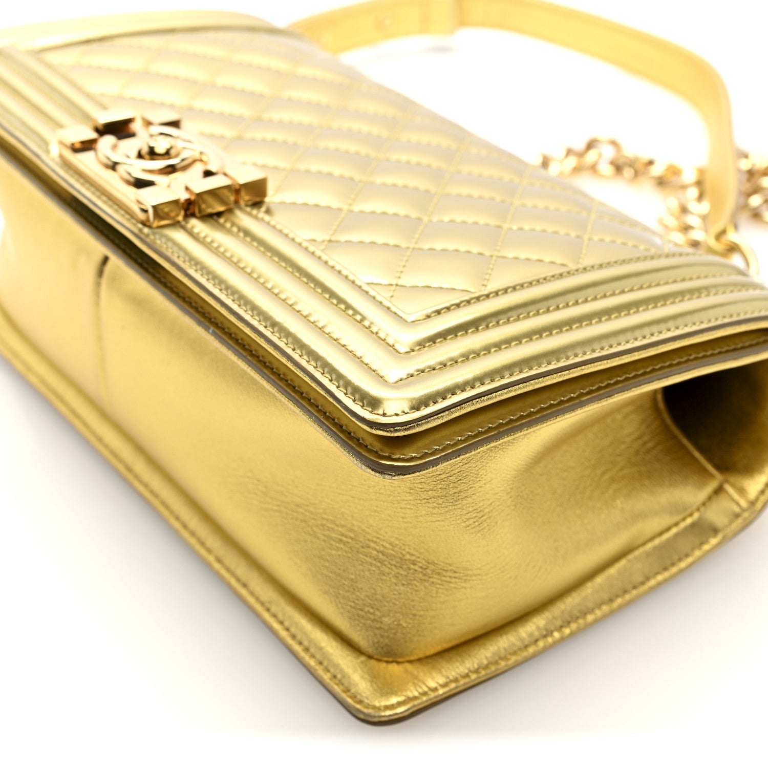Chanel Metallic Patent Calfskin Quilted Medium Boy Flap Gold