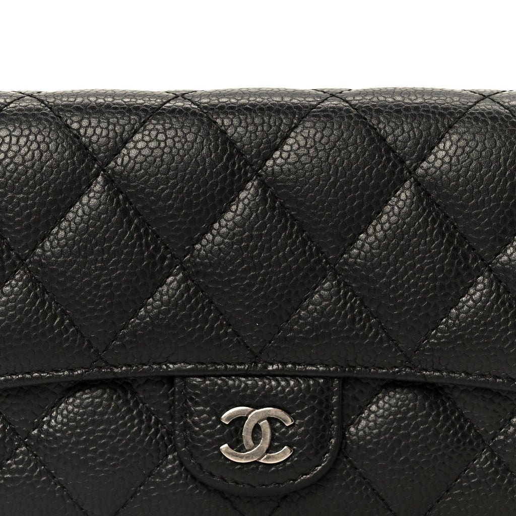 Caviar Quilted Large Gusset Flap Wallet Black