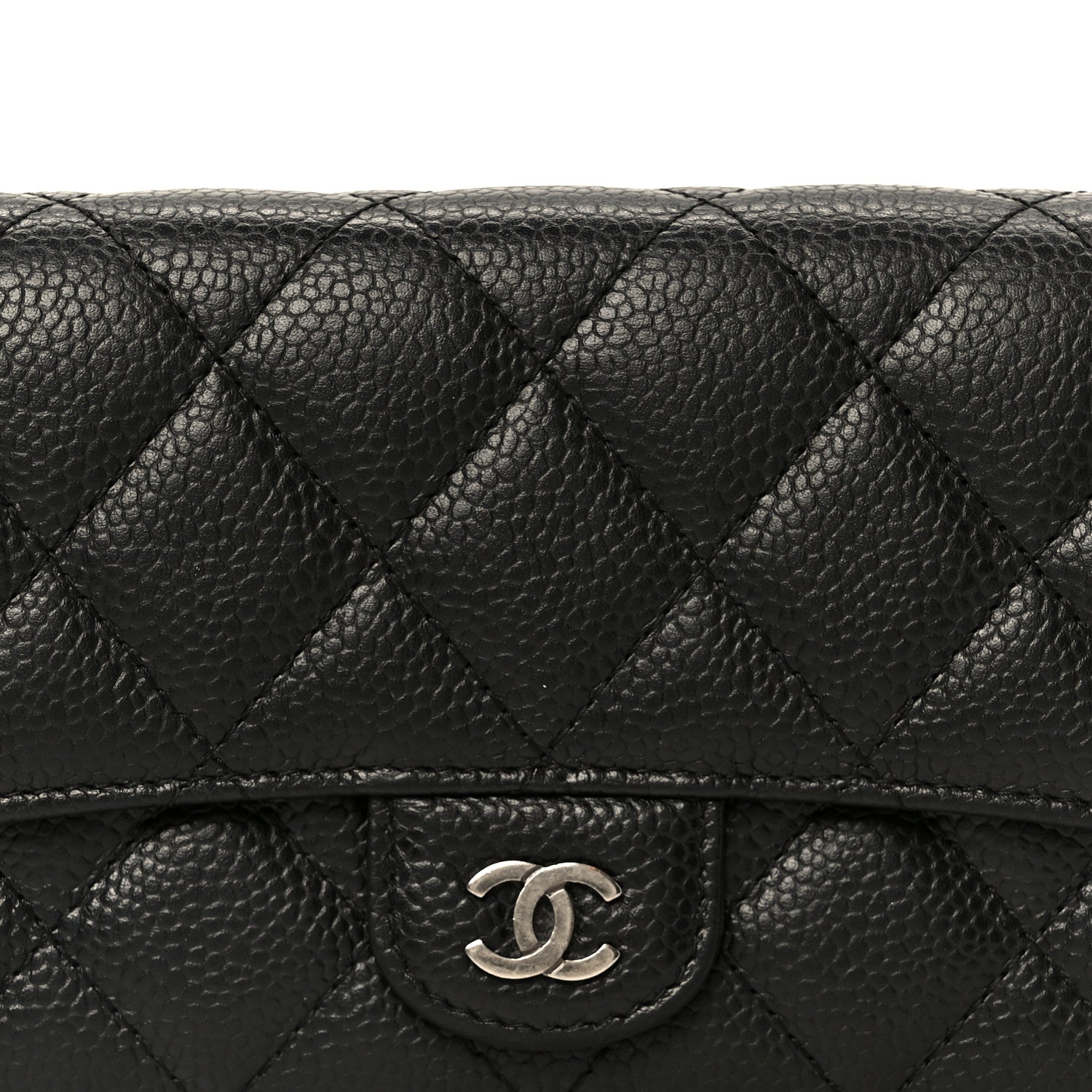 Caviar Quilted Large Gusset Flap Wallet Black