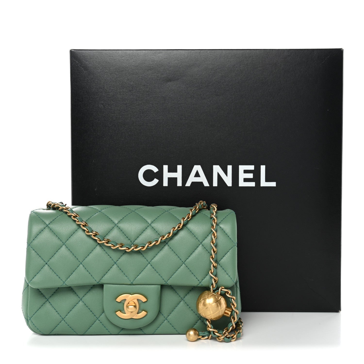 Chanel Lambskin Quilted Mini Rectangular Pearl Crush Flap Dark Green