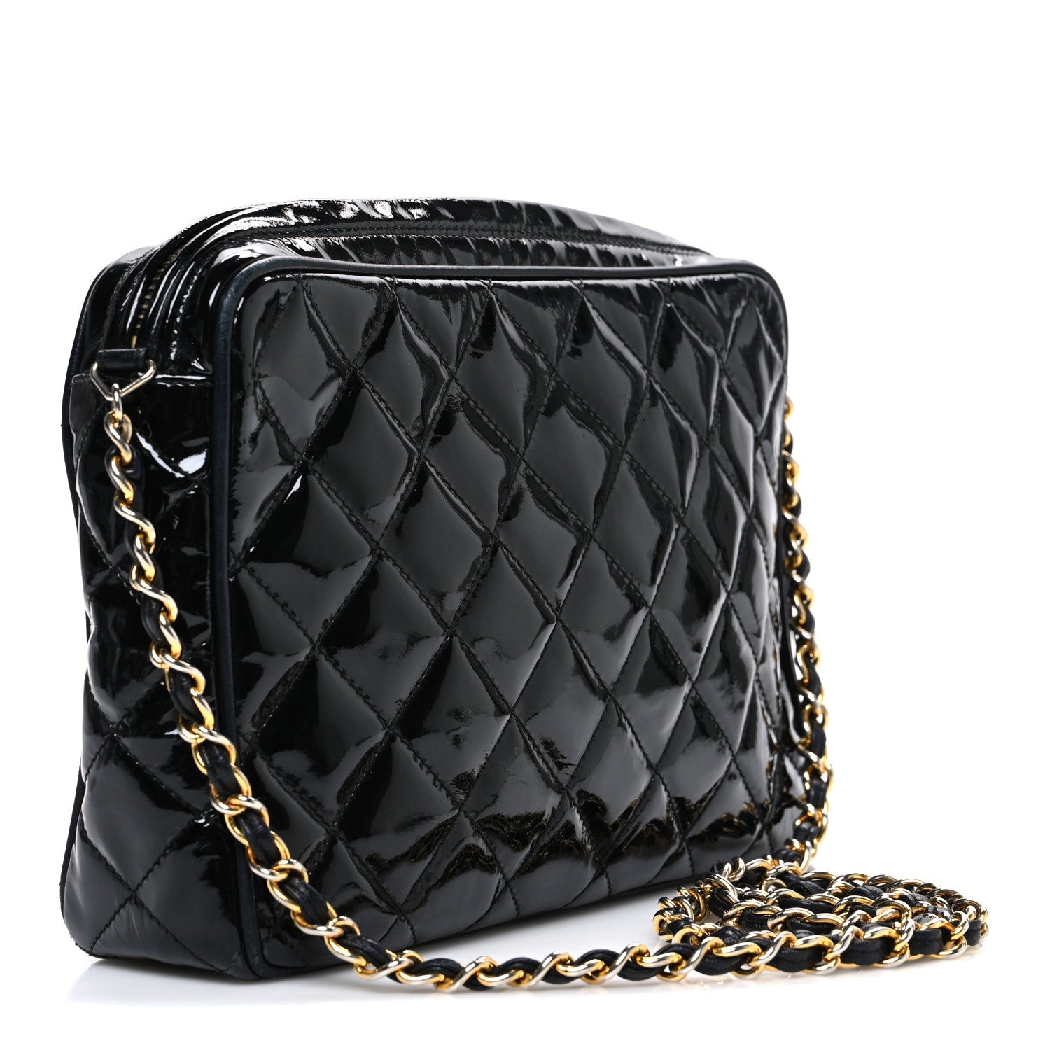 Chanel Patent Quilted Tassel Camera Case Black