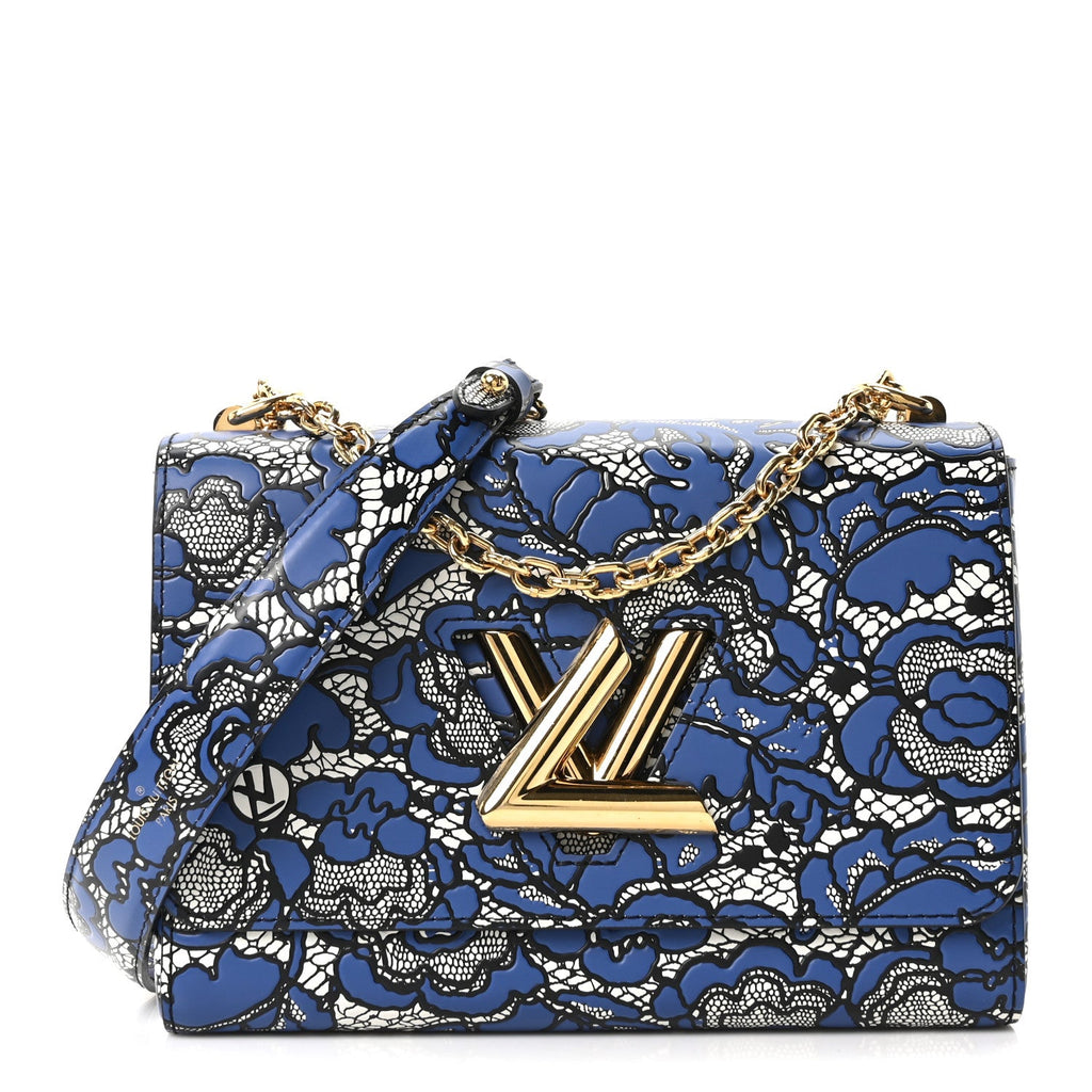 Louis Vuitton Calfskin Lace Flower Inlay Twist Shoulder Bag MM Navy Black