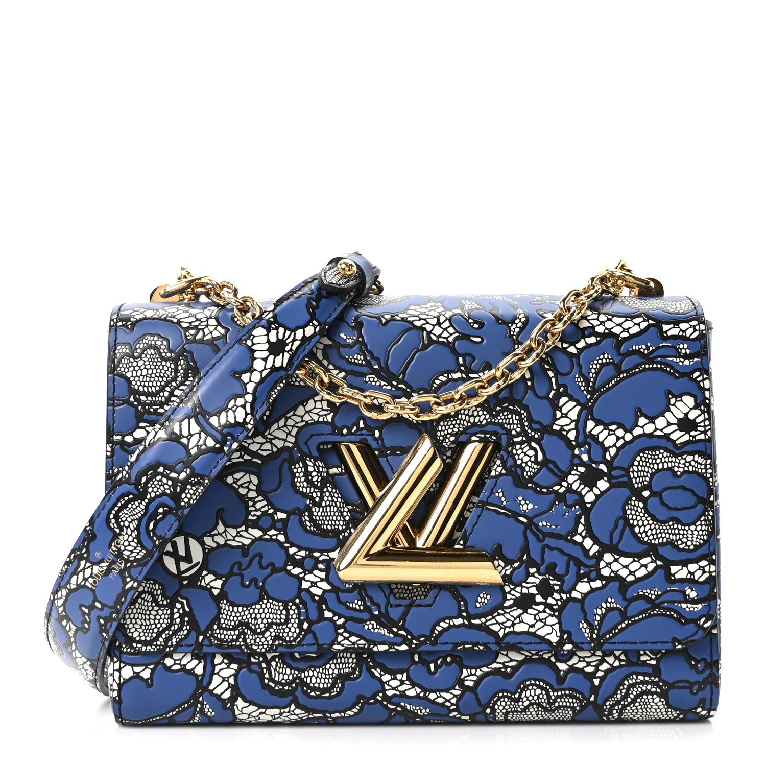 Louis Vuitton Calfskin Lace Flower Inlay Twist Shoulder Bag MM Navy Black