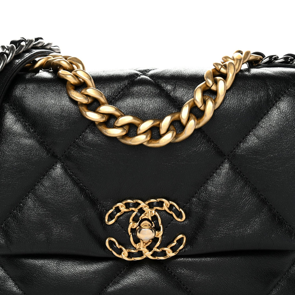 Chanel Shiny Goatskin Quilted Medium Chanel 19 Flap Black