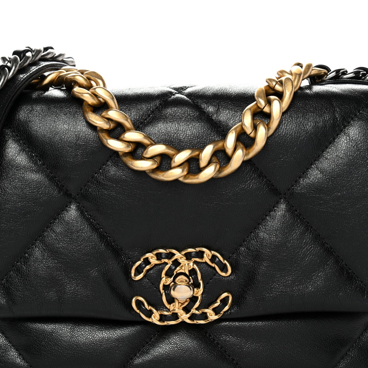 Chanel Shiny Goatskin Quilted Medium Chanel 19 Flap Black