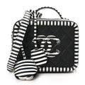 Chanel Caviar Quilted Striped Small CC Filigree Vanity Case Black White