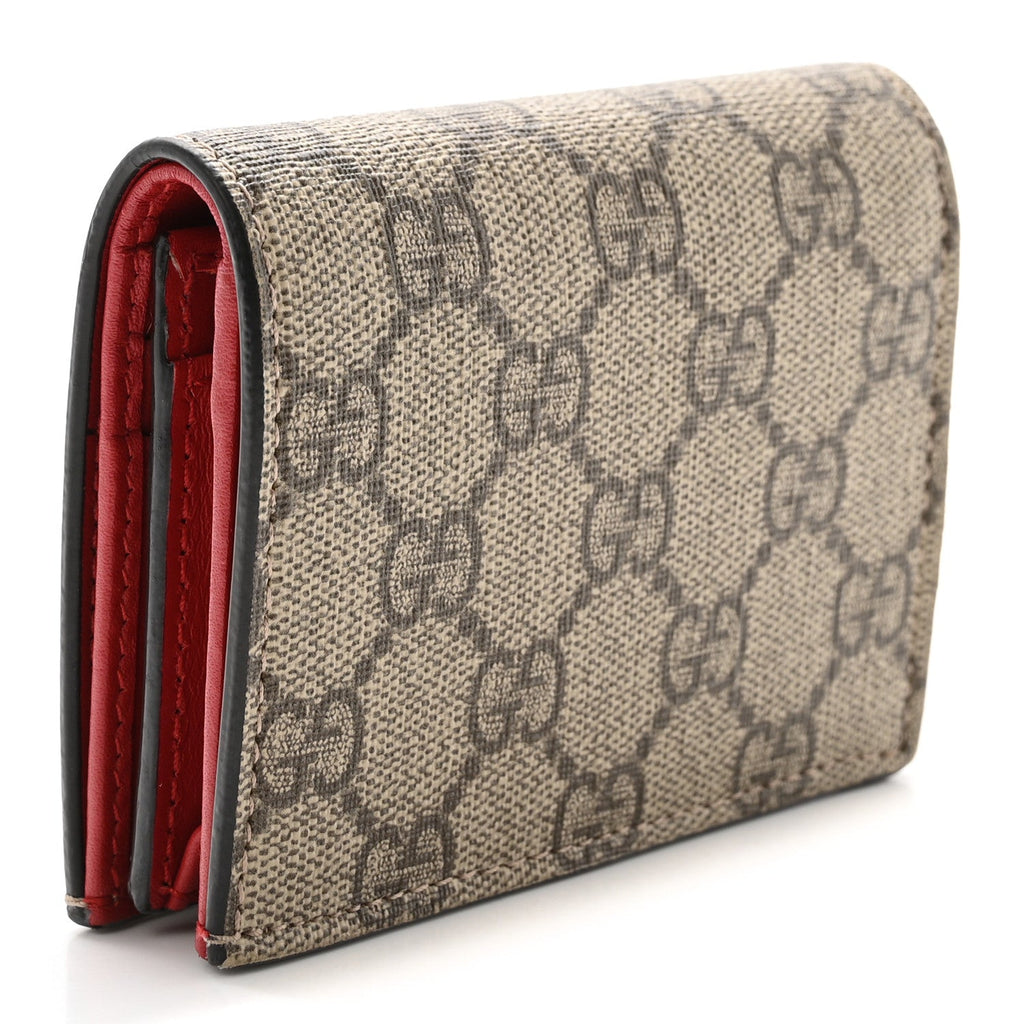 Gucci GG Supreme Monogram Bosco Patch Card Case Wallet Beige Malva Hibiscus Red