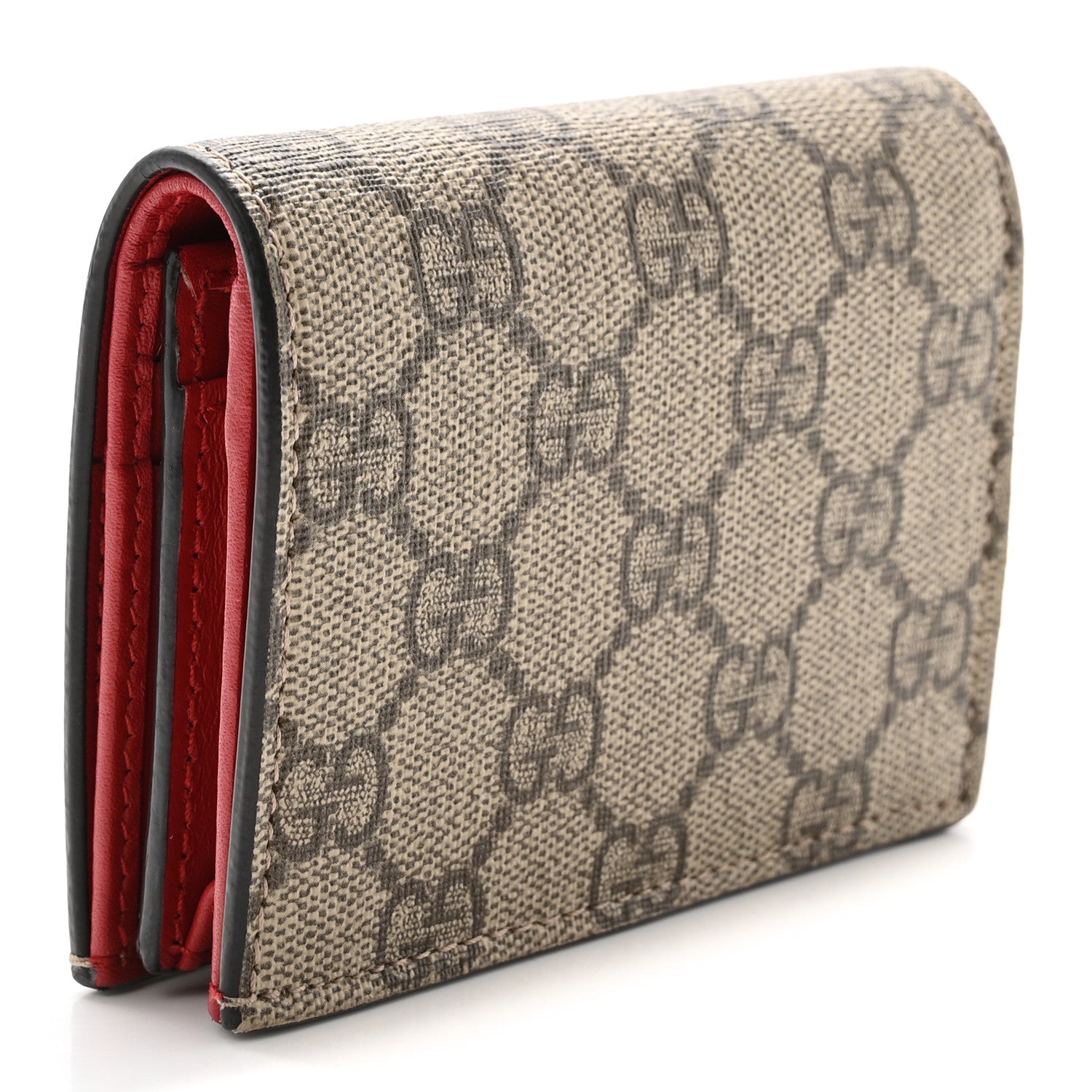 Gucci GG Supreme Monogram Bosco Patch Card Case Wallet Beige Malva Hibiscus Red