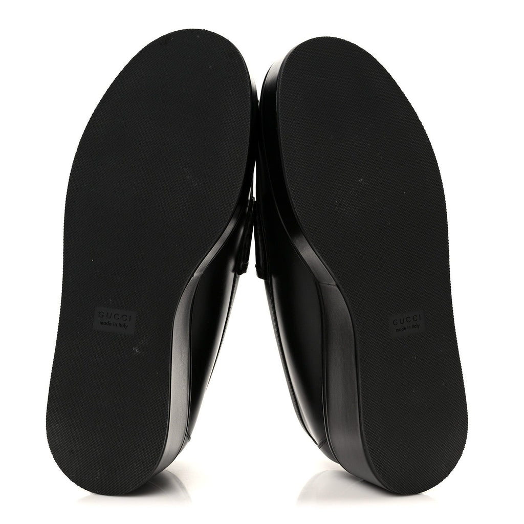 Gucci Kama Calfskin Horsebit Womens Wedge Platform Loafers 38.5 Black