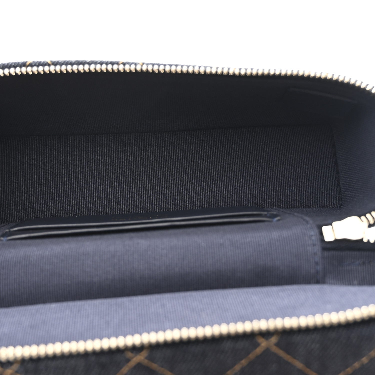Chanel Denim Quilted Top Handle Slim Vanity Case With Chain Dark Blue Orange