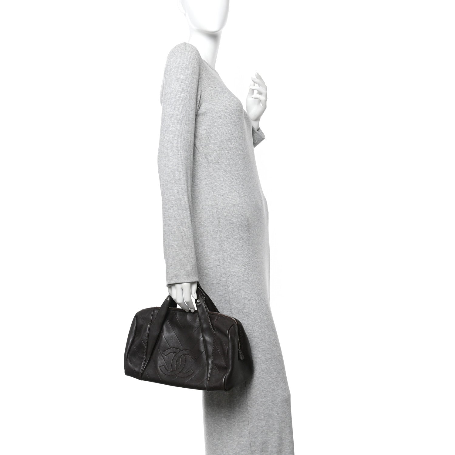 Chanel Calfskin Chevron CC All Day Long Boston Brown
