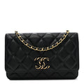 Chanel Lambskin Quilted Twisted CC Wallet On Chain WOC Black