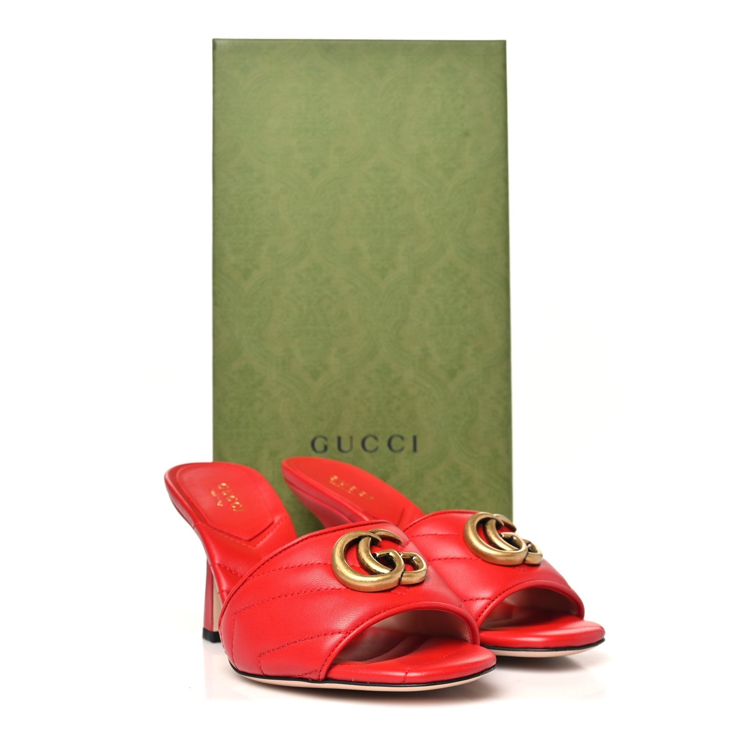 Gucci Nappa Matelasse GG Marmont 75mm Slide Sandals 35 Maple Red
