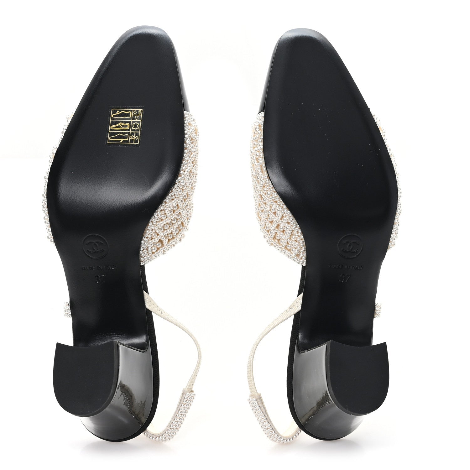 Pearl Patent Cap Toe CC Slingback Pumps 37 Ivory Black