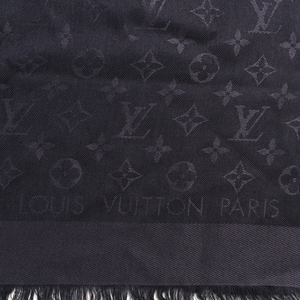 Louis Vuitton Silk Wool Monogram Shawl Charcoal Grey