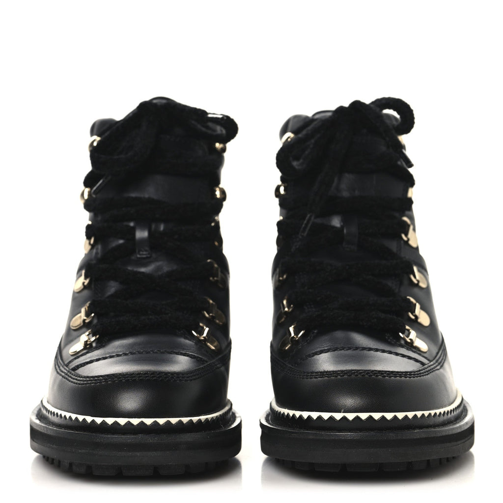 Calfskin Lambskin Lace Up Boots 37.5 Black