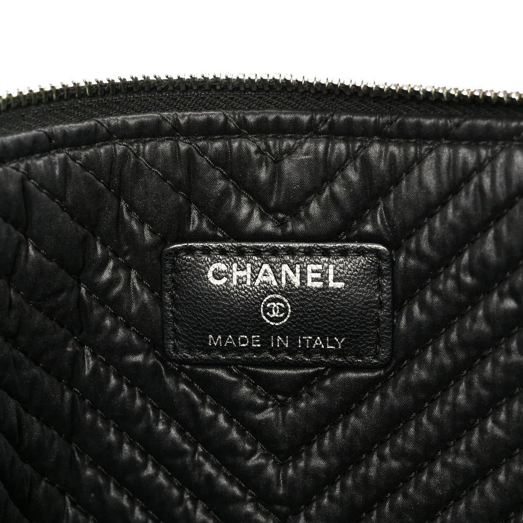 Lambskin Chevron Large Boy Zip Pouch Black