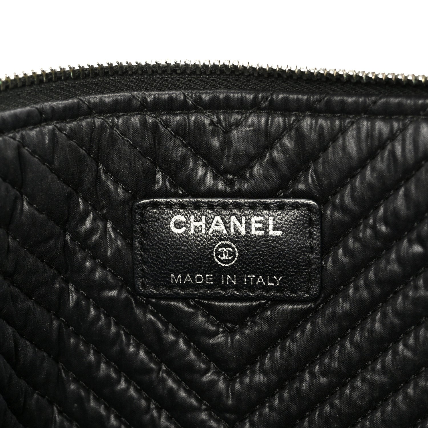 Lambskin Chevron Large Boy Zip Pouch Black