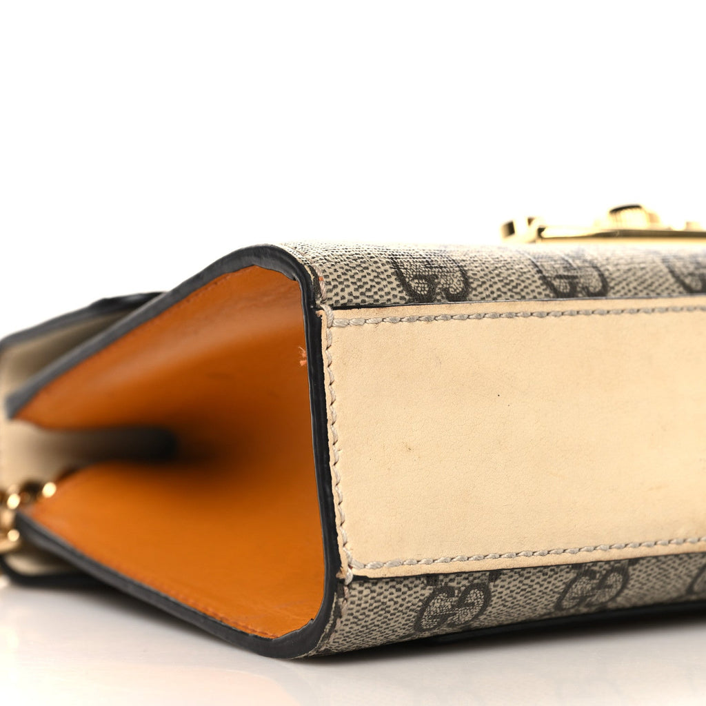 Gucci GG Supreme Monogram Calfskin Small Padlock Shoulder Bag Beige Mystic White Sun Oil