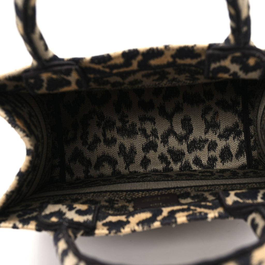 Christian Dior Canvas Mizza Embroidered Small Leopard Book Tote Beige