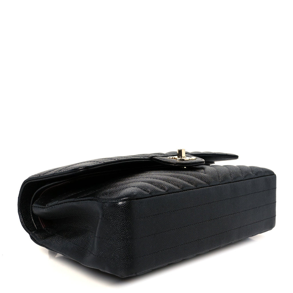 Chanel Caviar Chevron Quilted Medium Double Flap Black