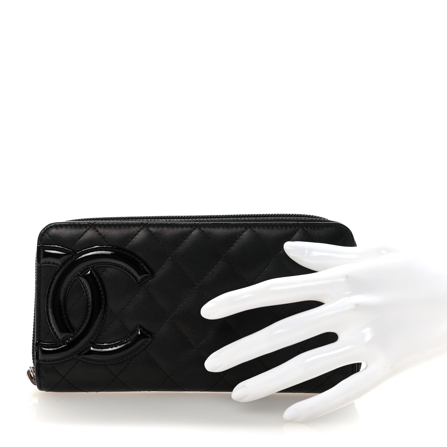 Calfskin Quilted Cambon Large Gusset Zip Around Wallet Black