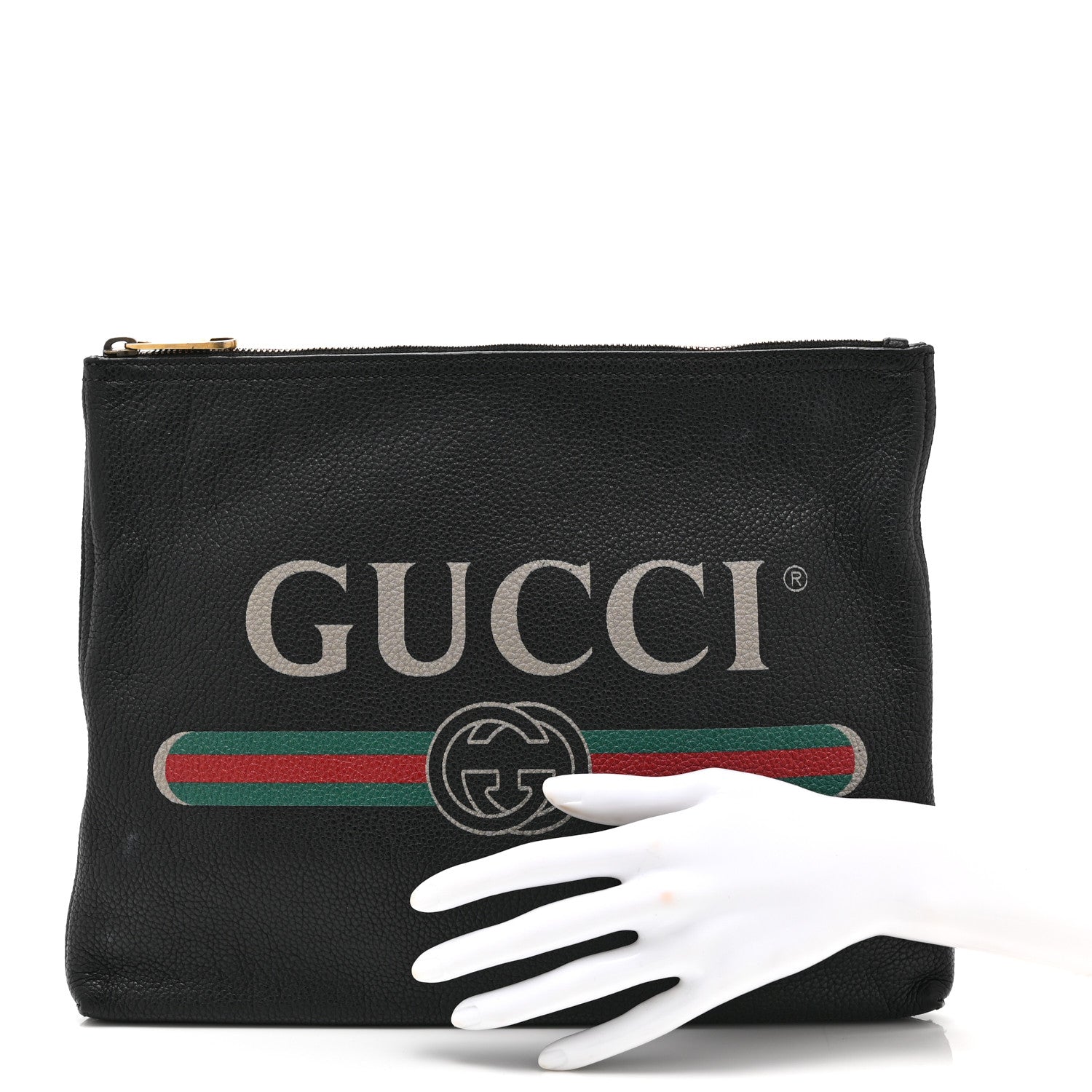Gucci Pebbled Calfskin Medium Logo Portfolio Clutch Black