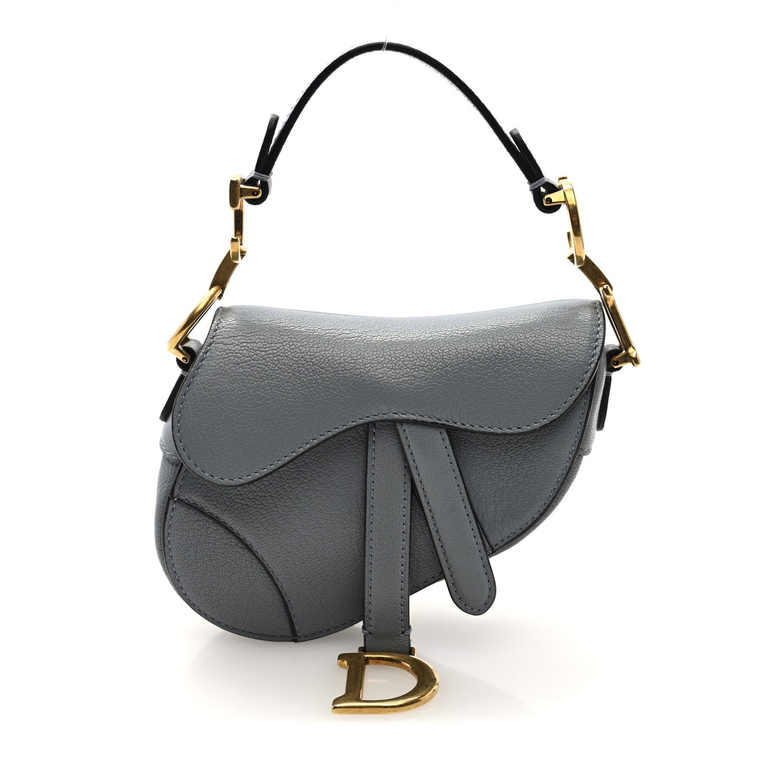 Christian Dior Grained Calfskin Mini Saddle Bag Sky Blue