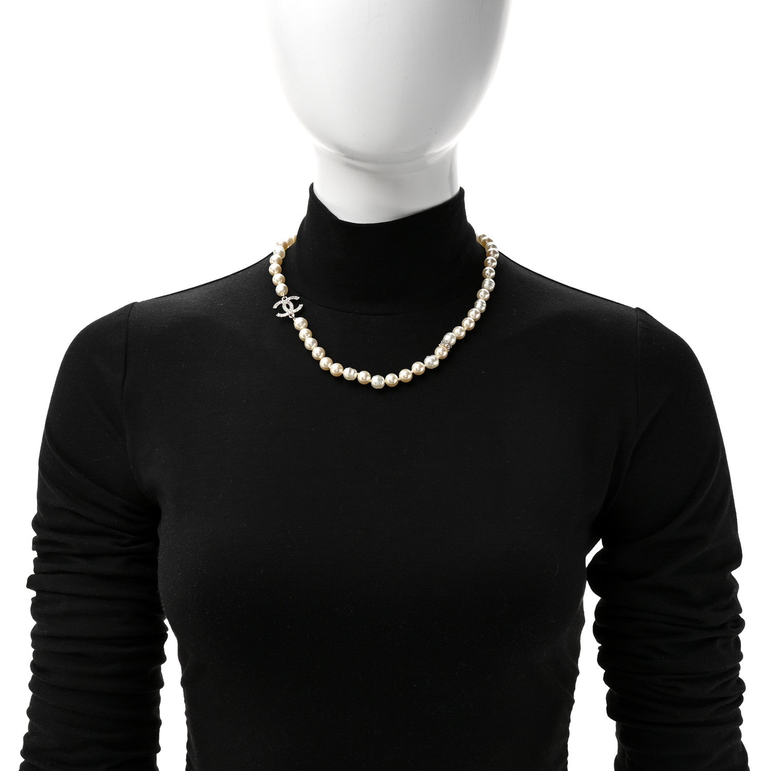Pearl Crystal CC Short Necklace Gold White