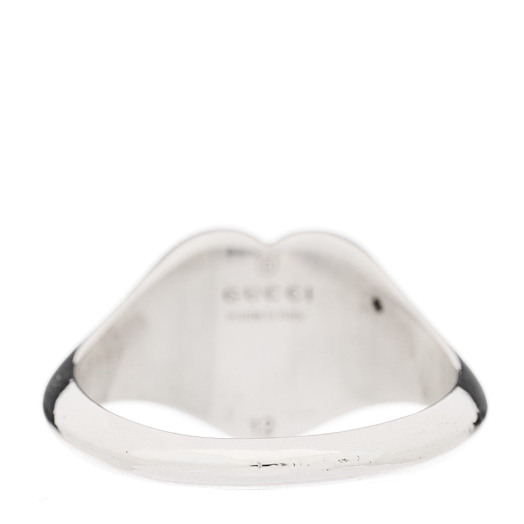 Gucci Sterling Silver Enamel GG Heart Ring 51 5.75 Blue