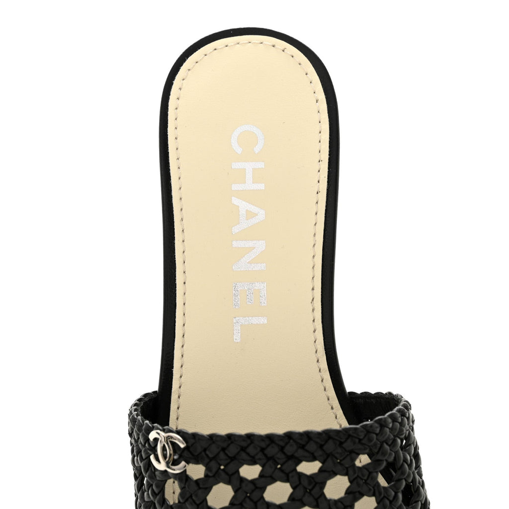 Goatskin Braided Mules 35 Black