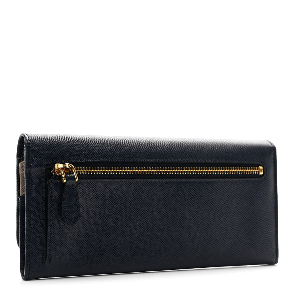 Prada Saffiano Metal Continental Flap Wallet Baltico Argento