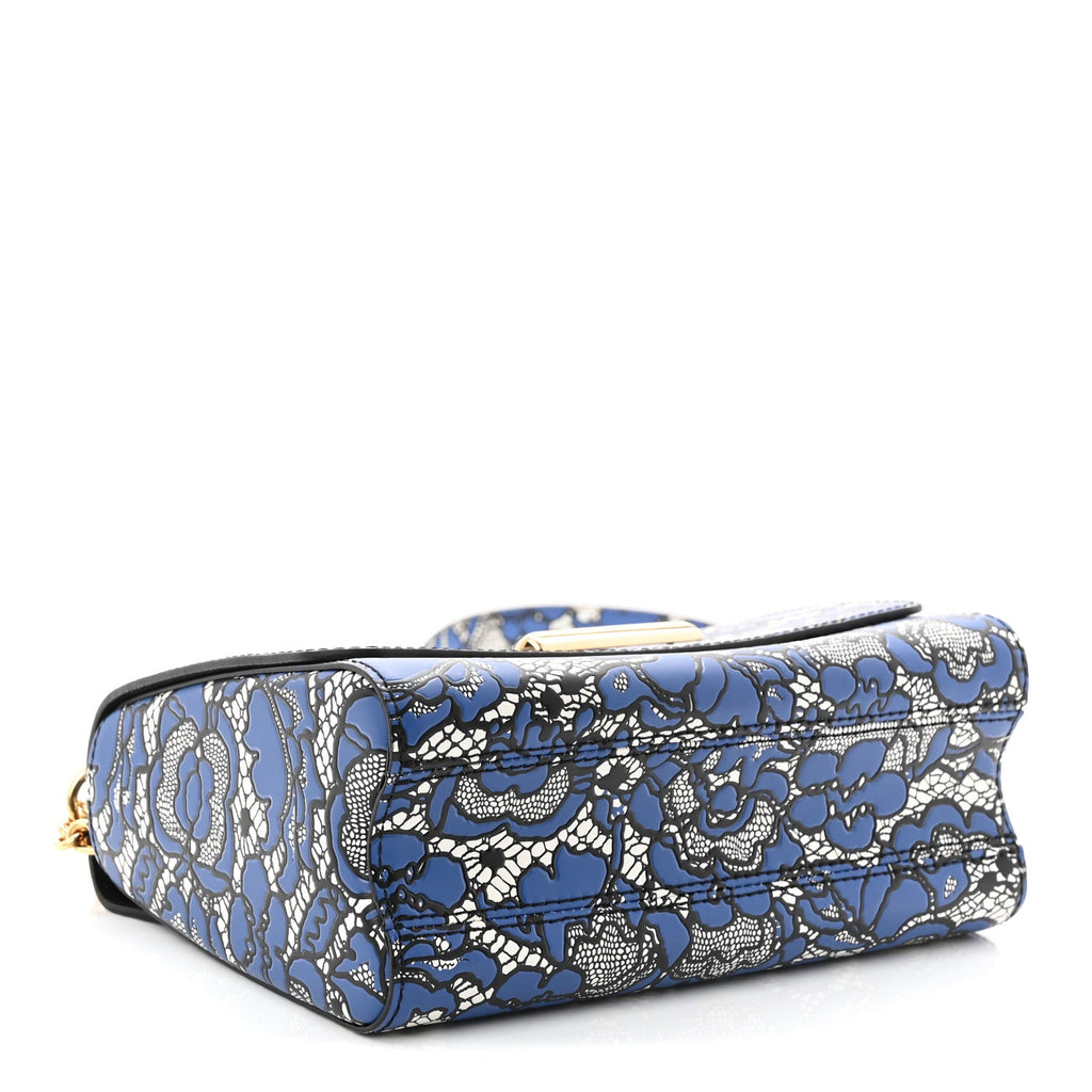 Louis Vuitton Calfskin Lace Flower Inlay Twist Shoulder Bag MM Navy Black