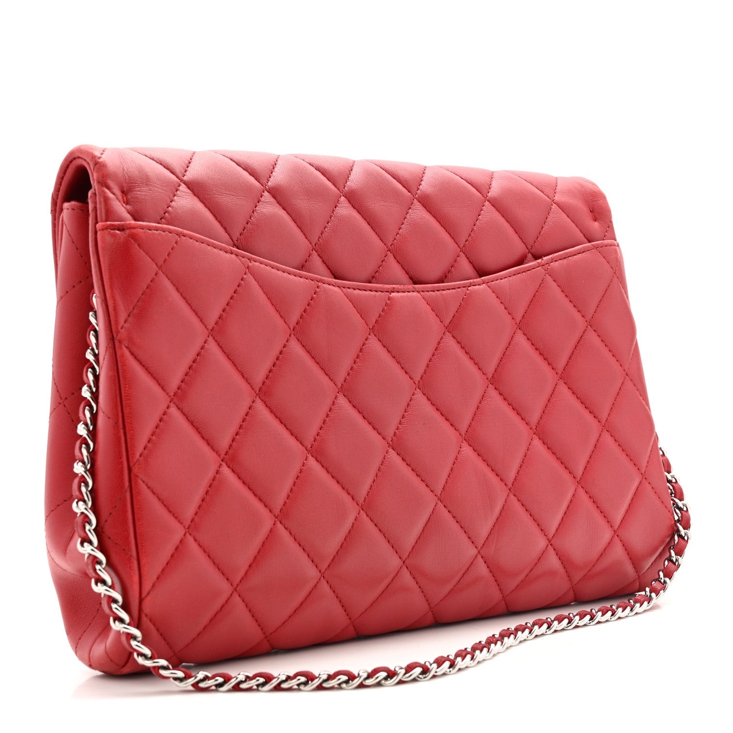 Chanel Lambskin Quilted Clutch With Chain Flap Red