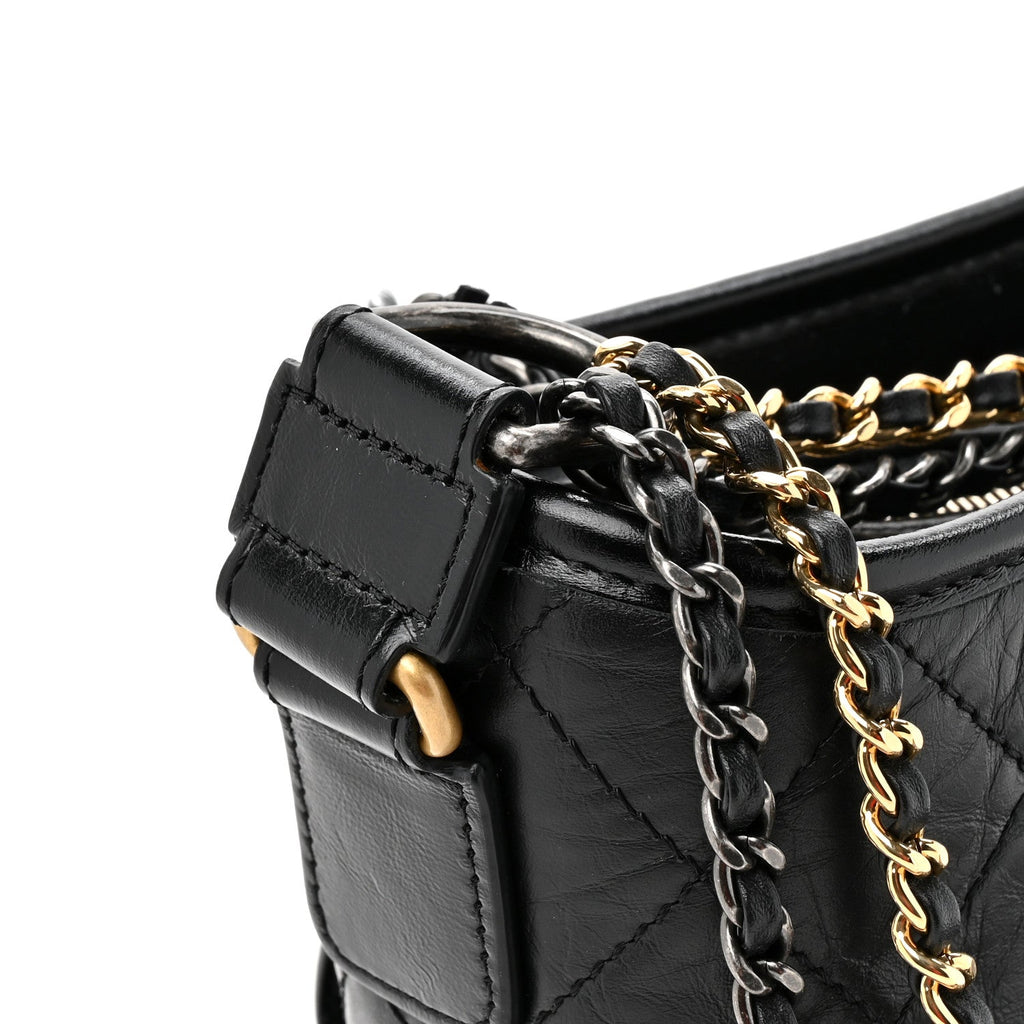 Chanel Aged Calfskin Quilted Small Gabrielle Hobo Black