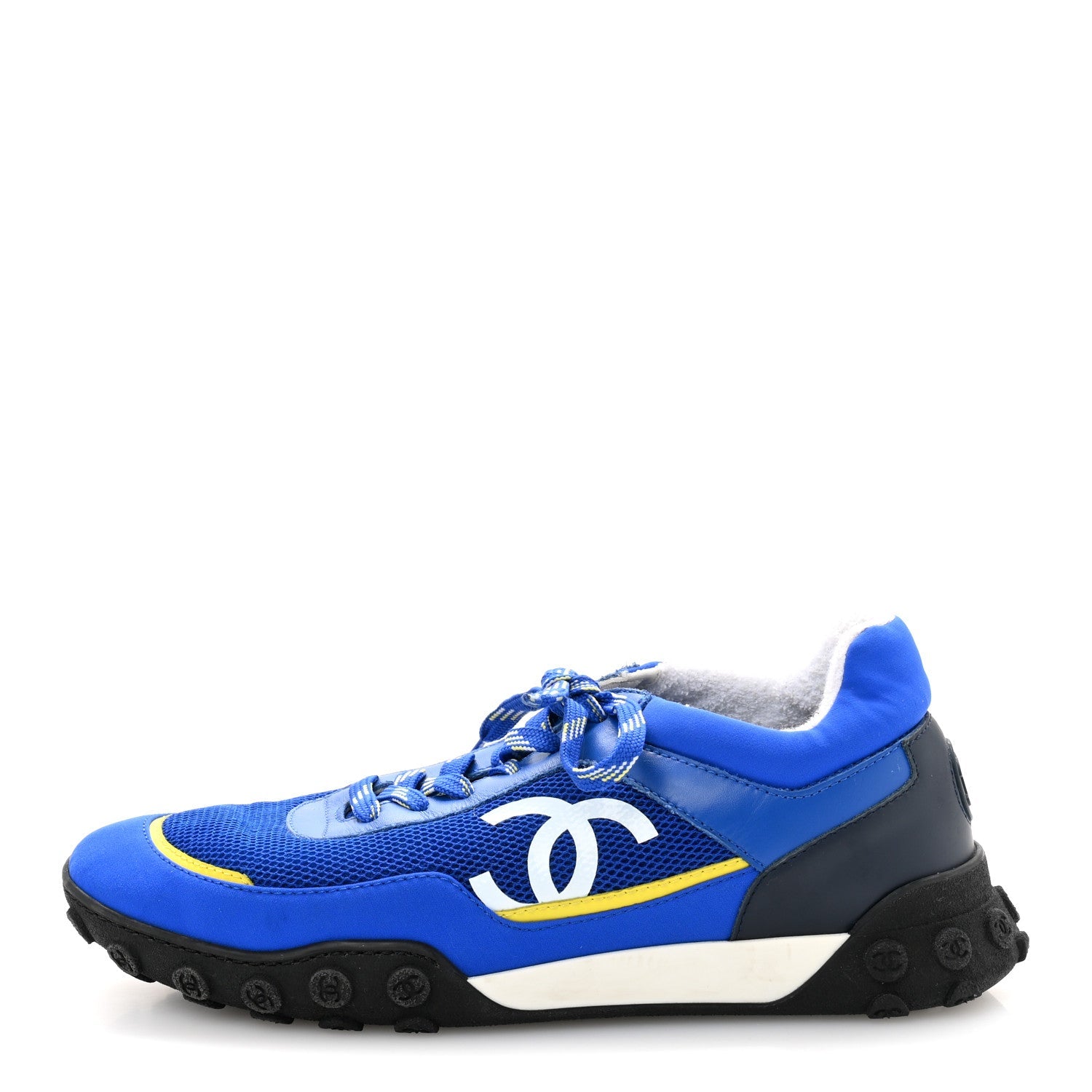 Calfskin Mesh Lycra Womens Logo Sneakers 38.5 Royal Blue